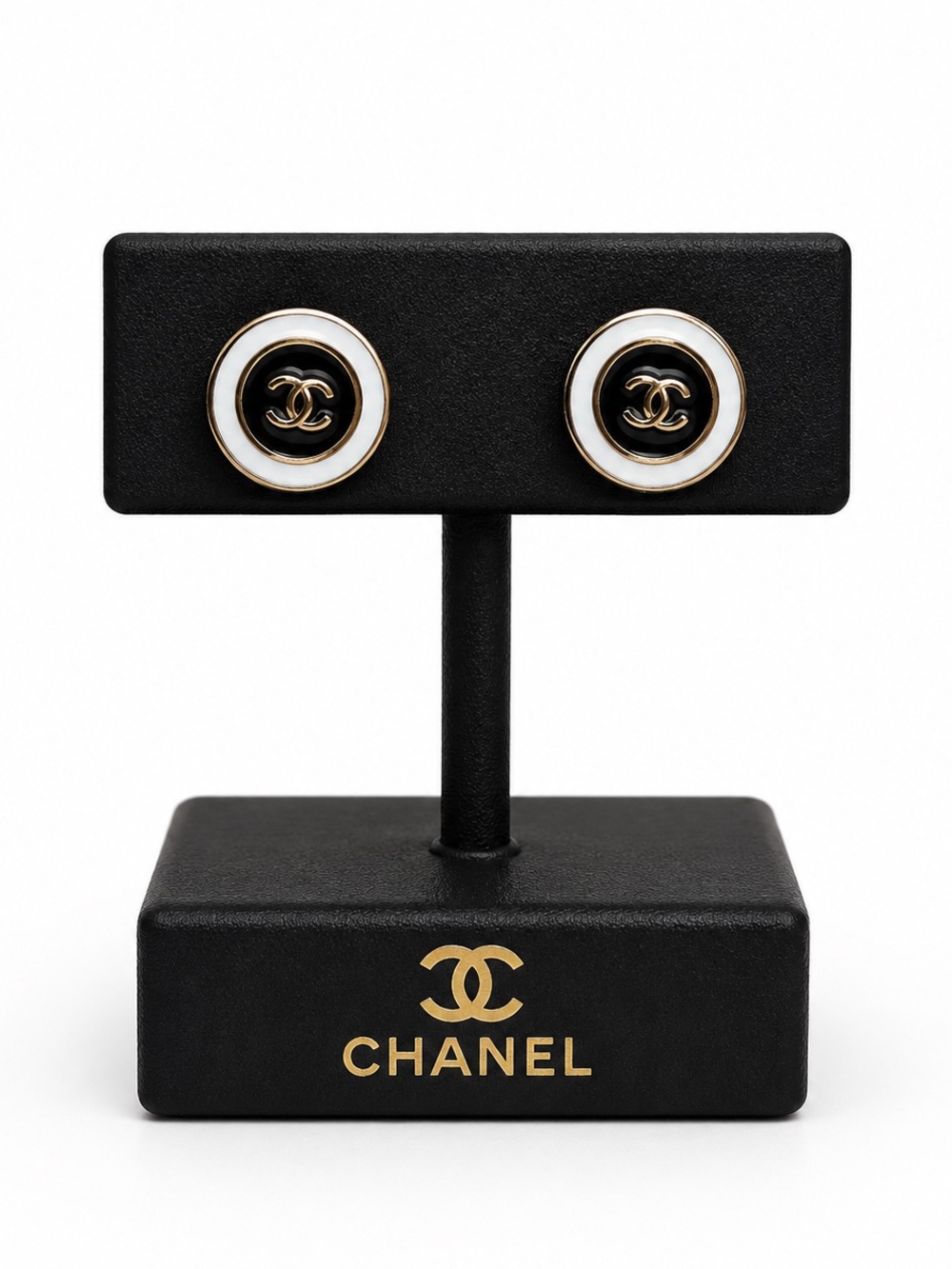CHANEL Black and White CC Button Earrings